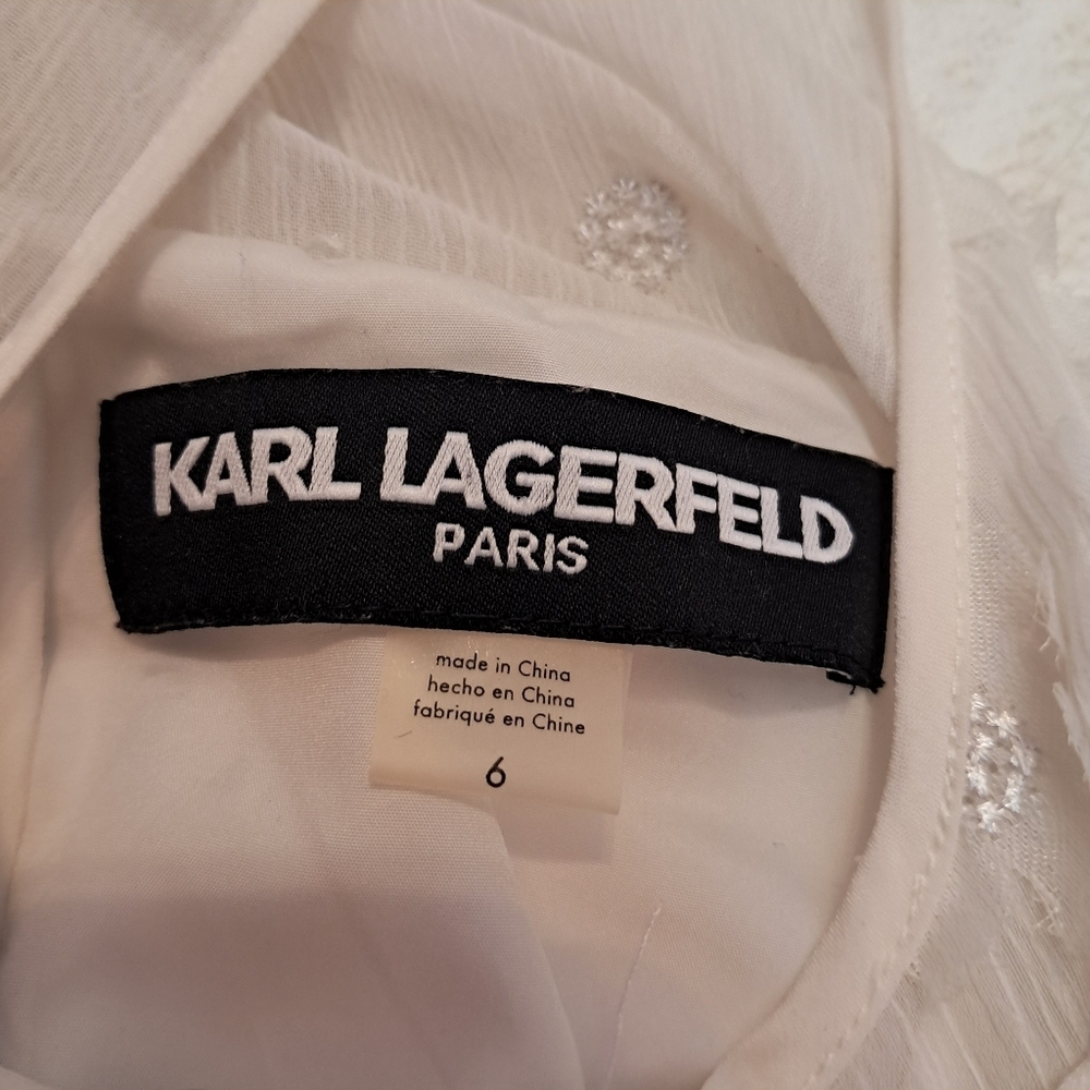 Karl Lagerfeld Paris Women's White Sleeveless Floral Applique Dress Size 6 - Picture 8 of 10
